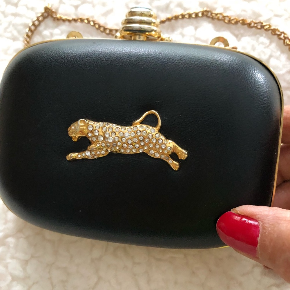 Gorgeous small cross body purse with gold panther.